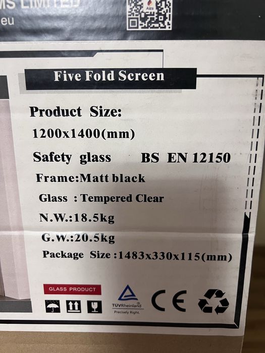 Paravan de duş pliabil AICA Bathrooms, negru mat, 1200x1400 mm