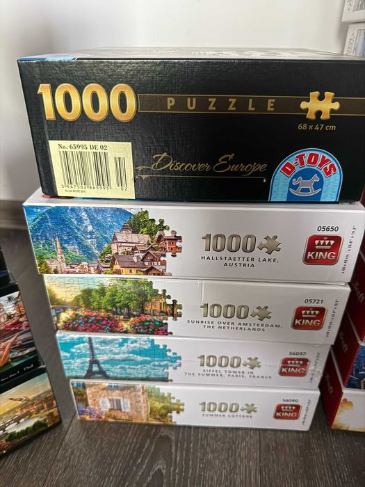Colectie de 17 puzzle-uri cu cate 1000 piese Trefl, Roovi, Clementoni, D-Toys, King