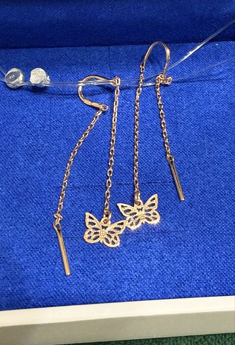 Уникальные золотые серьги цепочки протяжки 585 проба модель Gucci