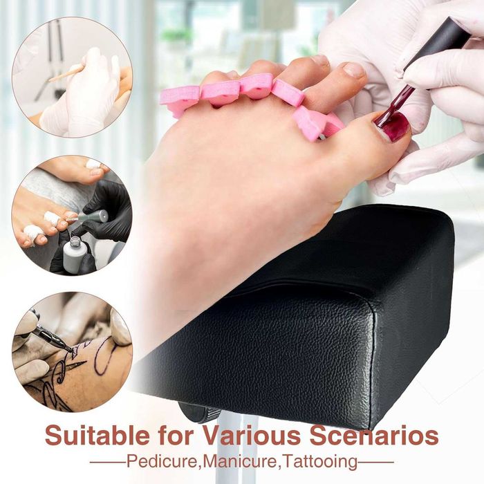 Поставка стол за педикюр с регулируема стойка за крака черен Табуретка