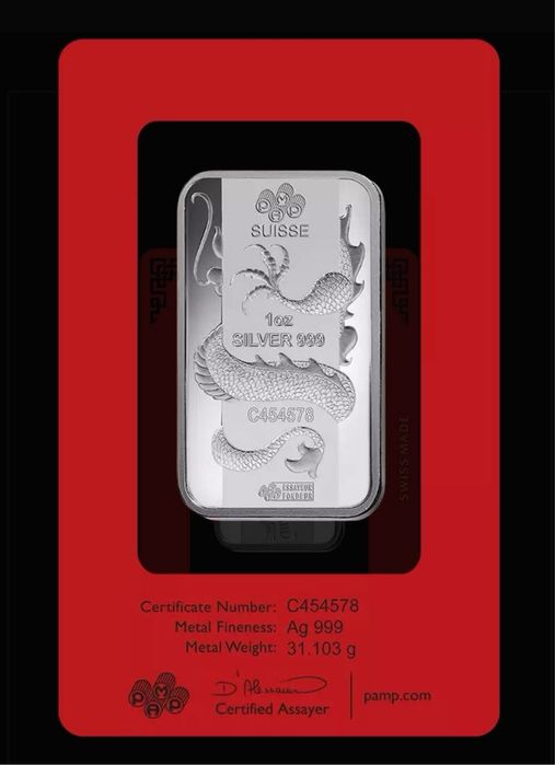Сребърно кюлче лунар дракон унция 1 oz PAMP