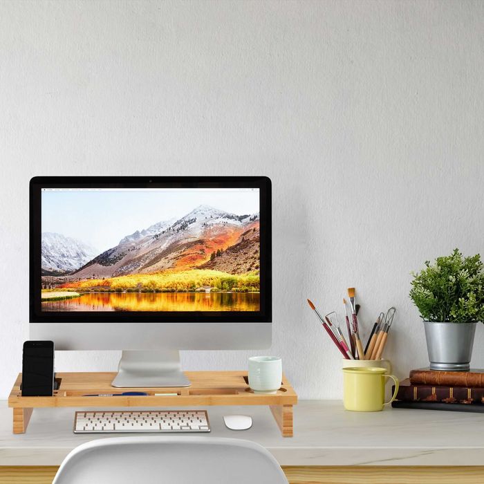 Suport de monitor din bambus cu spatiu de depozitare 9 x 60 x 30 cm