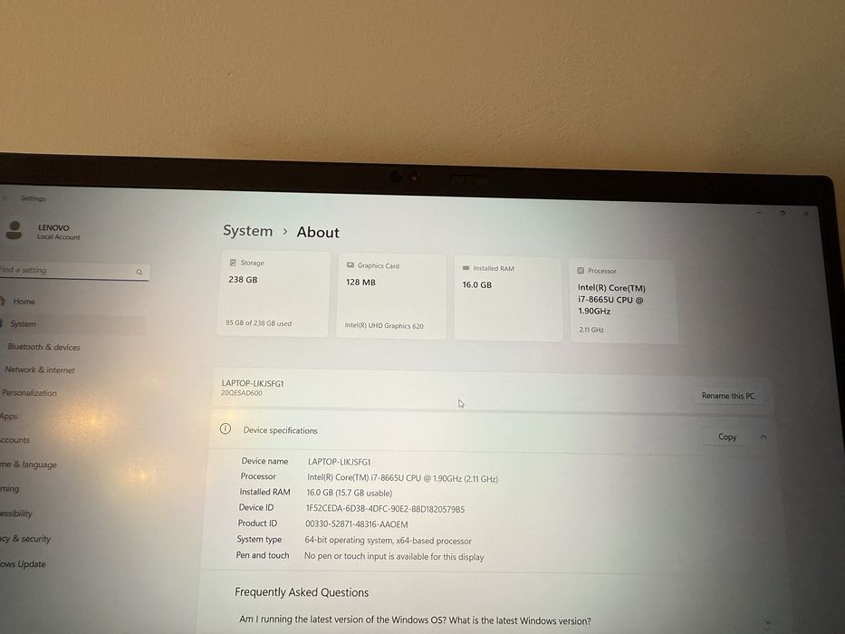 Thinkpad X1 Carbon 7th Gen I7 8665u 16GB RAM Display Privacy