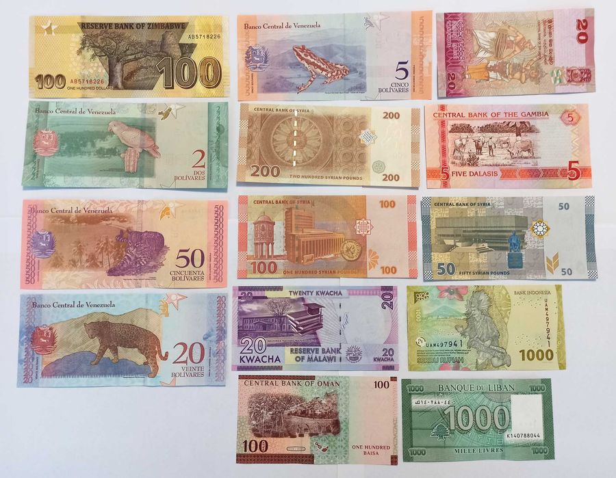 Лот банкноти 14 броя UNC нови