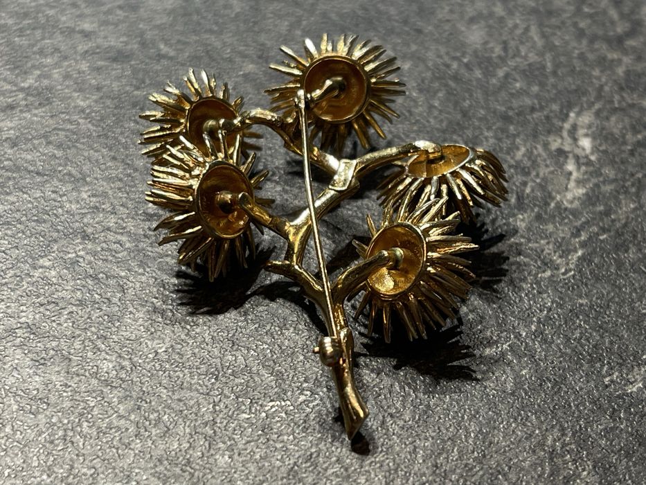 Broșă vintage aur 14k + diamante