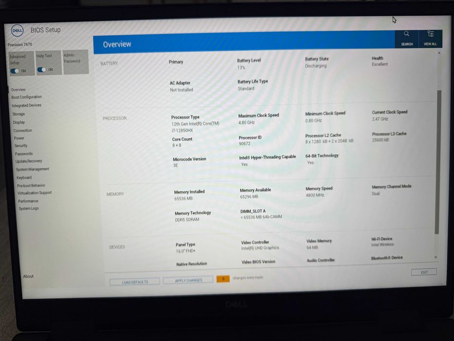 Dell Precision 7670, i7-12850HX, 64GB DDR5 CAMM, Nvidia RTX A5500 16GB