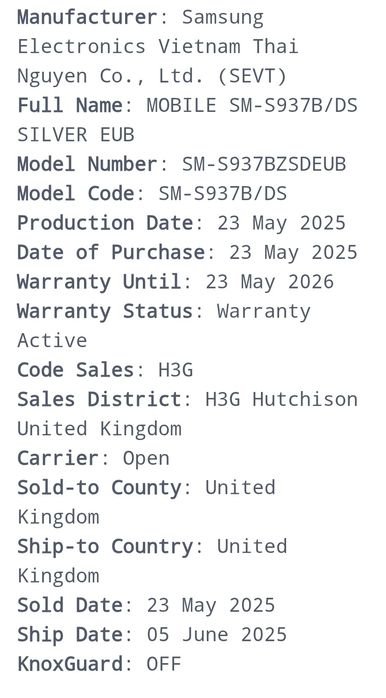 Samsung Galaxy S25 Edge 256GB