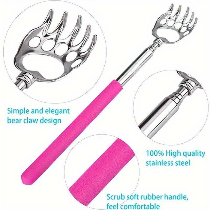 Aparat din oțel inoxidabil, ajustabil, retractabil, cu maner ergonomic zgaraietor  3 modele, gheara urs schelet, drept, antena telescopica 58cm masaj
