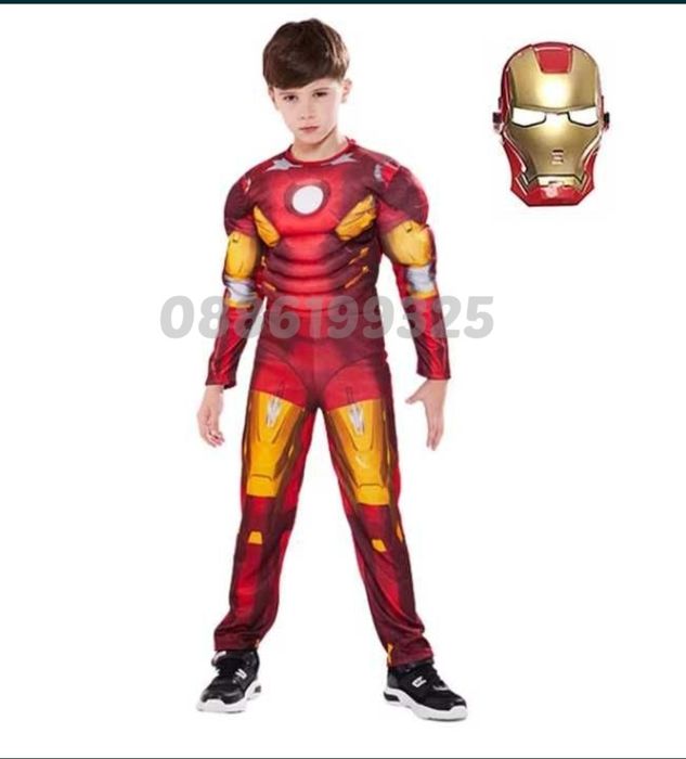 Детски костюм на Железния човек с мускули и маска + ПОДАРЪК