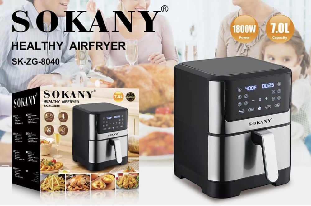 Air Fryer 7 литра, 8 програми, 1800W еър фрайър Sokany SK-ZG-8040