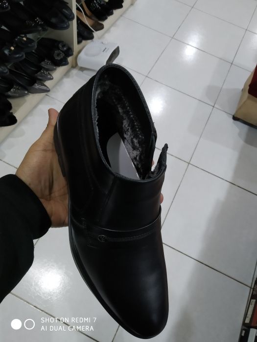 Мужской полсапог из натуральной кожи с мехом