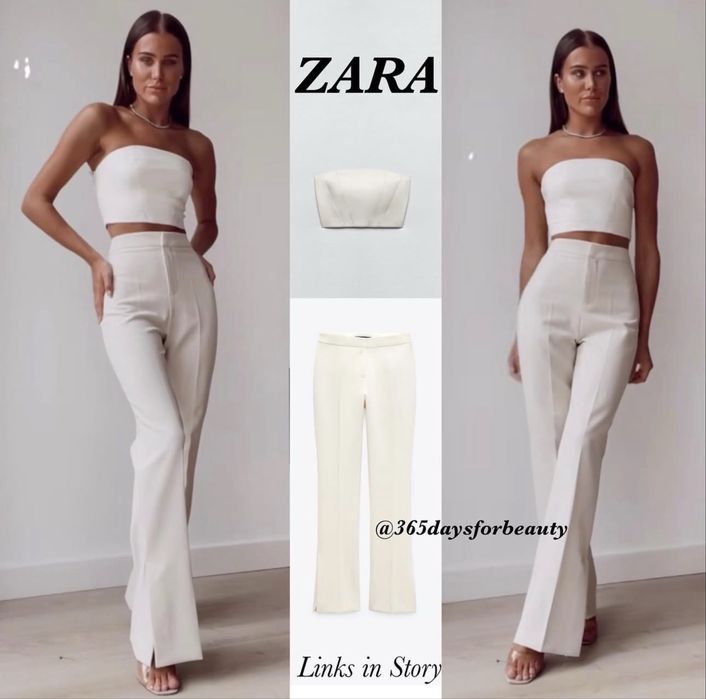 Pantaloni  eleganți talie înaltă split hem bej butter cream Zara  XS