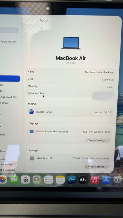 MacBook Air M2 13.6” (2022)  256GB SSD Baterie 99% 56 cicluri  Impecabil