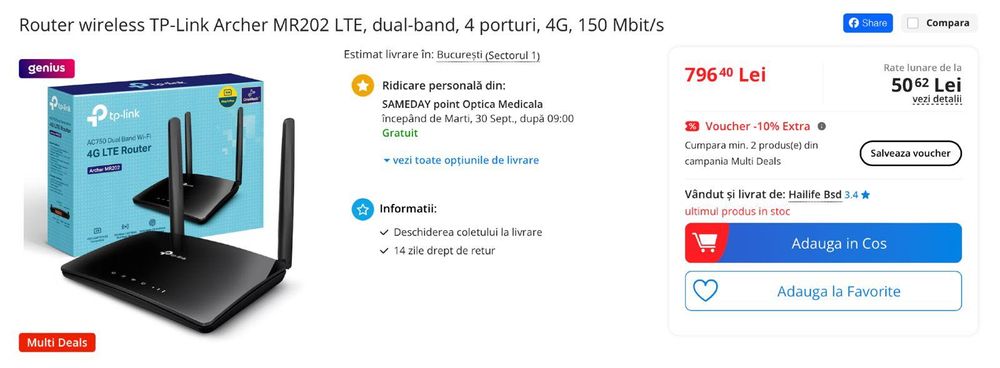 TP-Link Archer AC1200 4G+ Router wireless (SIM card)
