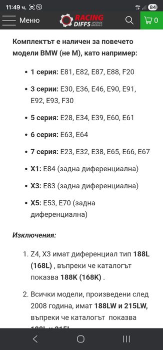 Шпер к-т за диференциал за BMW