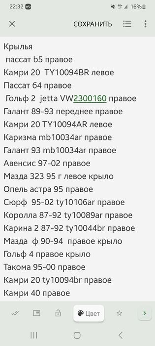 Капот и крылья на различные авто