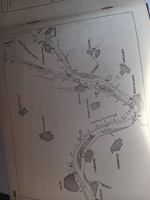 Carte veche tematica marinăresca, Harta rutiera a Dunării de la km 936 la km 500, perioada RPR anii 60, de colectie,Navigație Fluviala NAVROM