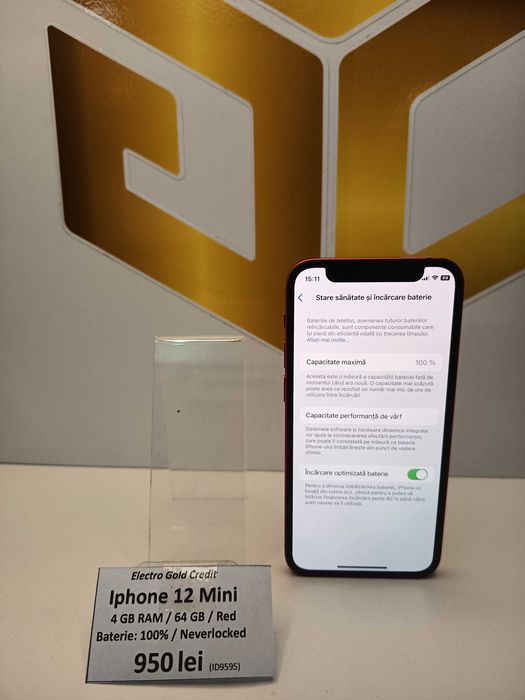 Iphone 12 Mini 64GB Red/Neverlocked/Baterie:100%/ca NOU! ID9595
