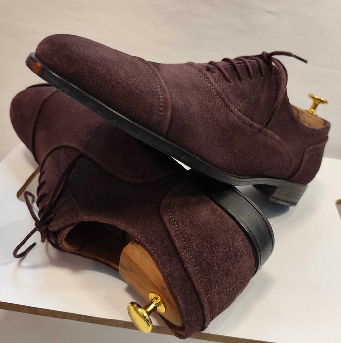 Pantofi oxford 43 cap toe GEOX NOI piele naturala moale suede maro catifea