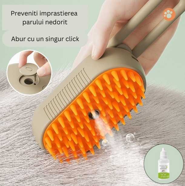 Perie cu Abur Pentru Animale de Companie, 3 in 1, Incarcare USB, Crem