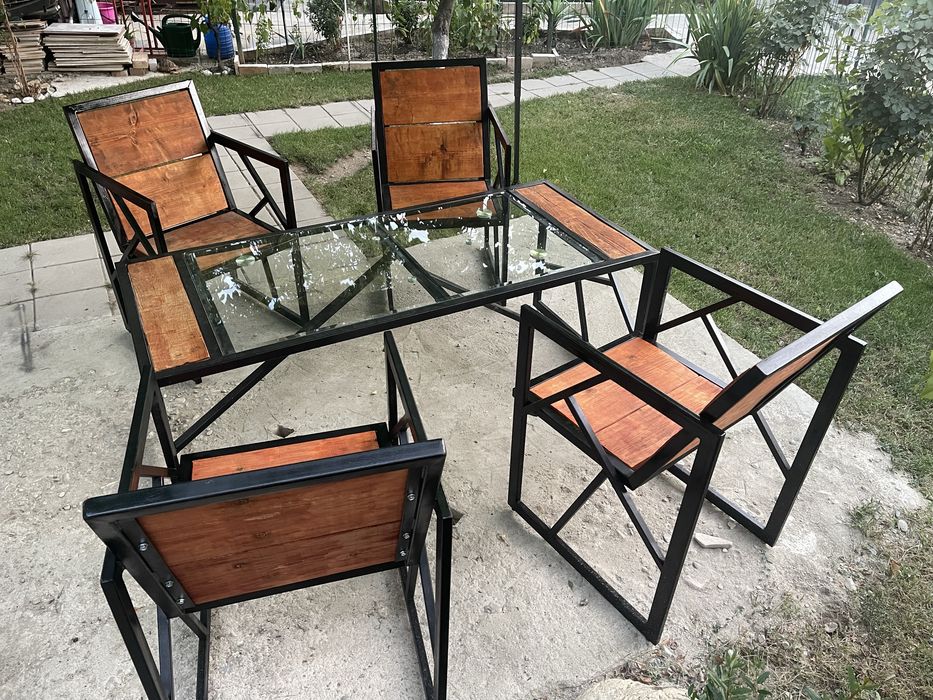 Set masă + 4 scaune stil industrial – lucrat manual