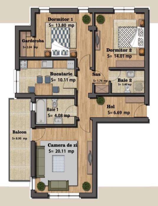 Apartament 3 camere/2 băi decomandat mobilat/utilat, zona Odaile