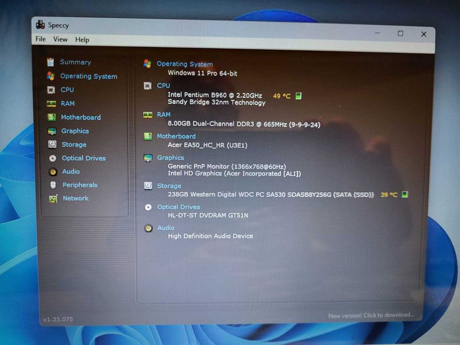 Acer Aspire E1-531 15.6" CPU Intel Pentium B960 2.2GHz 8Gb Dual DDR3 SSD 256Gb SATA
