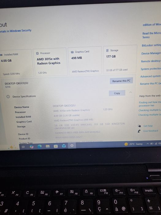 Vand Laptop Lenovo T14, AMD3015E, 4gb Ram, ssd 128+60gb EMMC