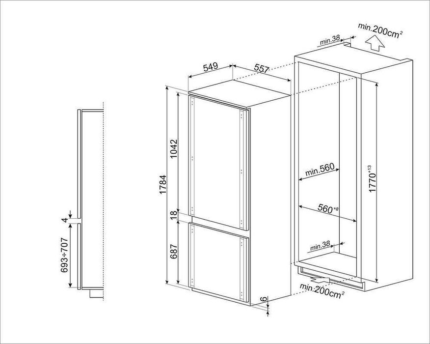 Хладилник с фризер за вграждане SMEG C9174DN2D