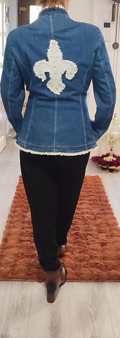 Jachetă unică, POMPOOS, 70%bumbac, cu motiv decorativ Fleur-de-Lis