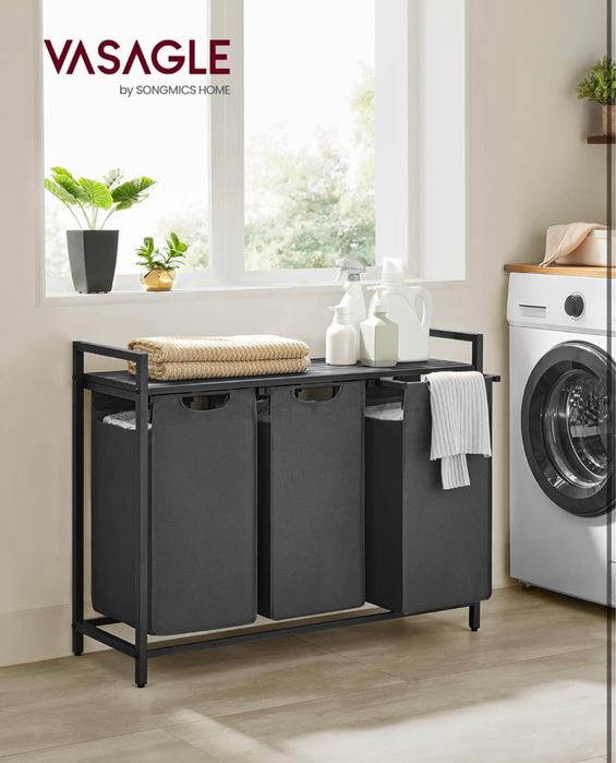 Кош за пране с 3 отделения и рафт