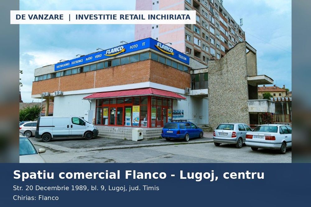 Spatiu comercial Lugoj centru, inchiriat Flanco, 433 mp, teren propriu