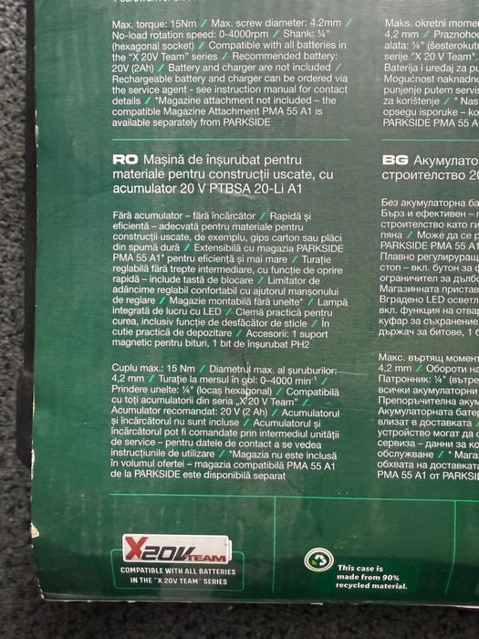 Masina de insurubat gips carton pe acumulator 20v Parkside