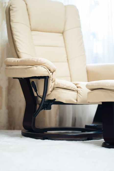 Fotoliu recliner piele bej rotativ 360