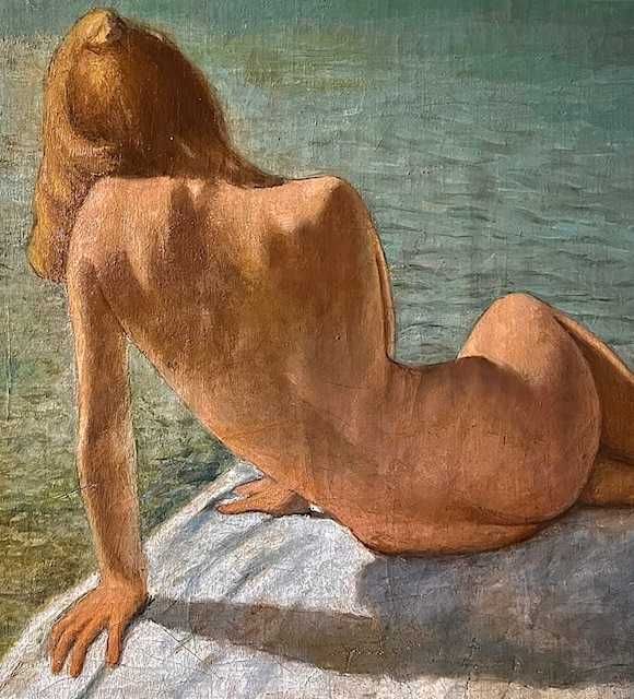 ”NUD PRIVIND MAREA” Tablou F, Foarte VECHI, ulei/pz/c, semnat 70x55c+R