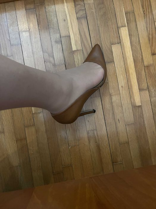 Pantofi toc stiletto, din piele naturala maro havan, masura 37