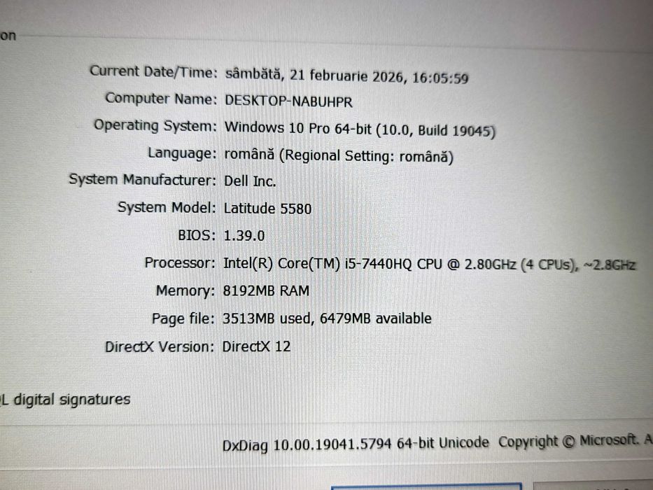 Vand laptop gaming Dell 5580-i5-7440HQ-8GB RAM-NVIDIA 940MX-240 GB SSD