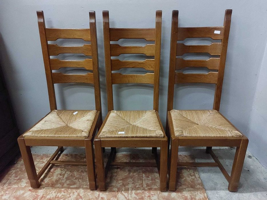 6 броя трапезни столове масив бял дъб с ратанова седалка