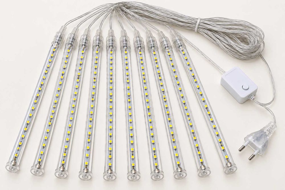 НОВО падащ сняг коледни LED лампички 3м х 50см 8бр. с 8 изстрелващи се програми
