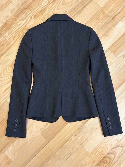 Costum damă Pinko S, sacou cambrat + pantaloni evazați, lână & viscoză, gri antracit