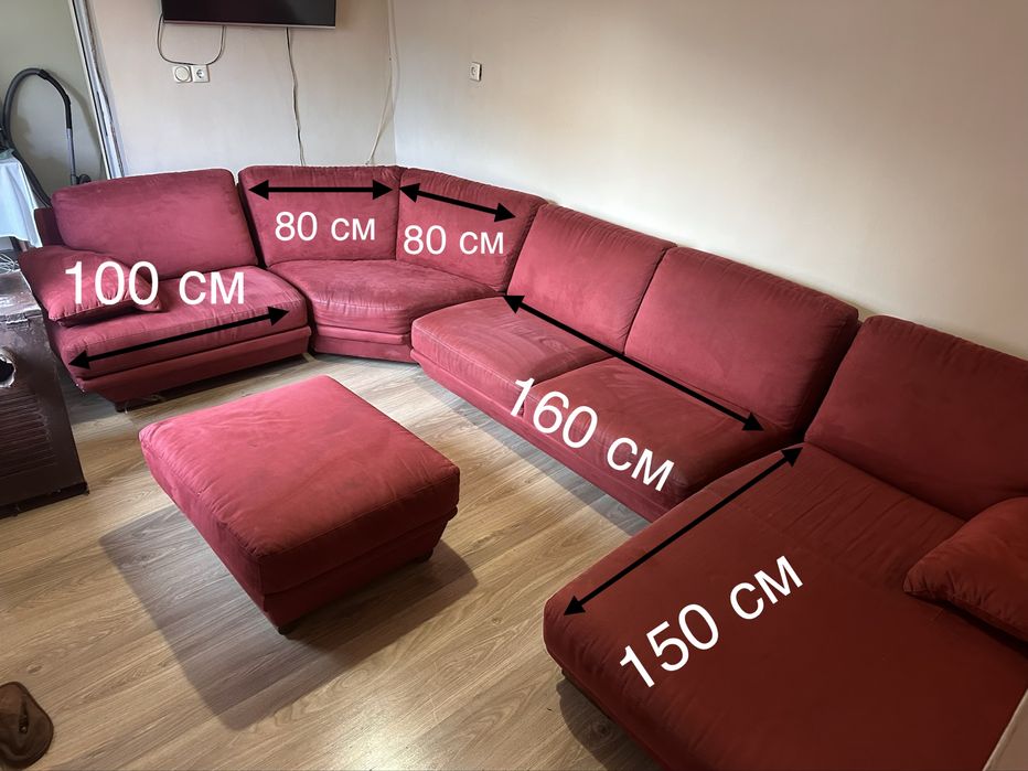 Луксозен ъглов диван бордо + табуретка | Внос Нидерландия