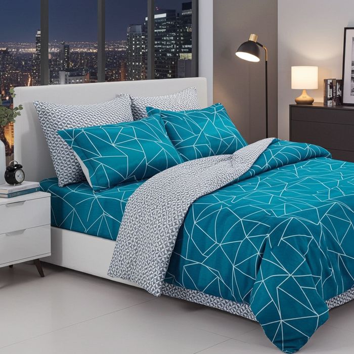 Lenjerie Pat Sincer Sx055, Bumbac, 6 Piese, Cu Elastic, Albastru