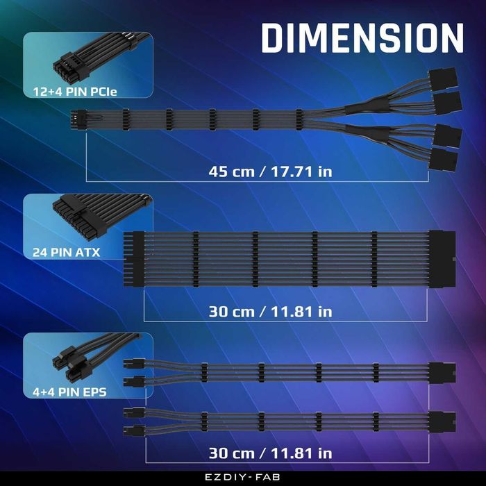 Kit cablu manson EZDIY-FAB PCIE 5.0 12VHPWR extensie cablu alimentare PSU PC Desktop GPU 16AWG 24PIN-ATX/(4+4) PIN-EPS/(12+4) PIN la 4X 8 PIN PCIE