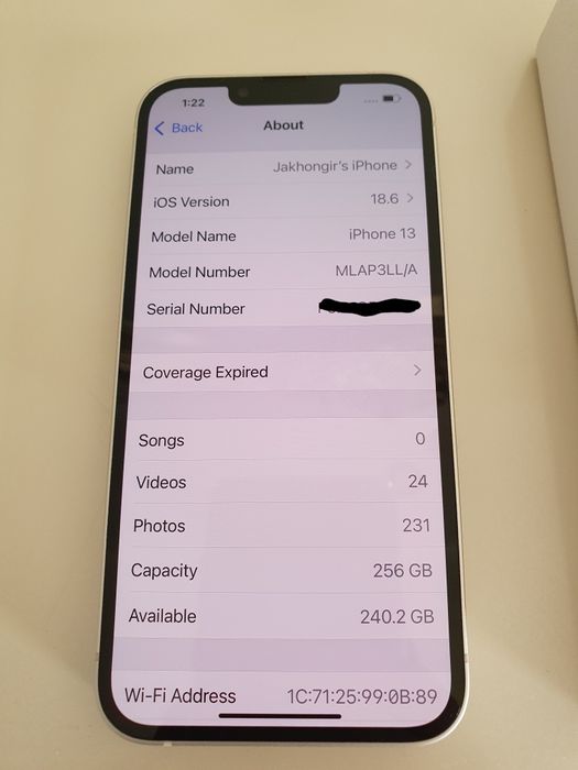 iPhone 13 oq 256gb LLA. Holati ideal. imeikasi o'tgan