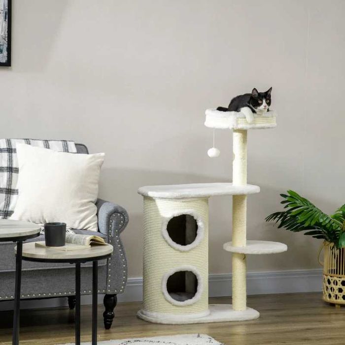 PawHut Дърво за котки с драскалка, 1 котешко легло и играчки за котки, 59 см x 35 см x 100 см