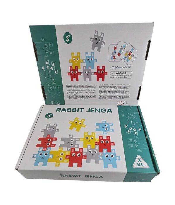 Забавна логическа Дървена игра Дженга Зайчета - тетрис