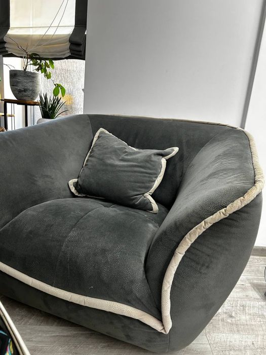 Fotoliu rotativ design, catifea gri – ca nou