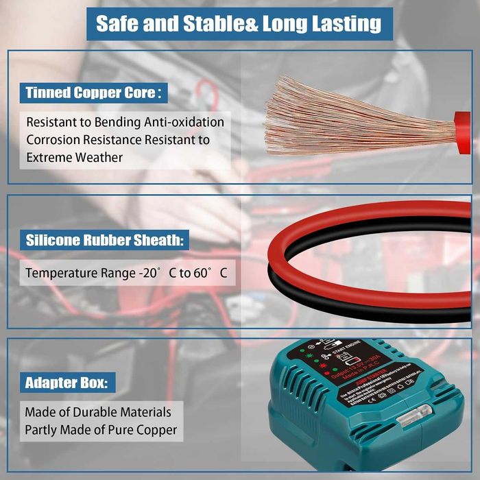 Адаптер за стартер за Bosch Professional 18V батерия 11 Gauge Booster кабели за 12V