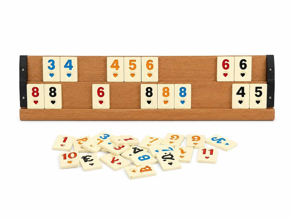 Set Rummy / Dayan Okey din lemn masiv, complet, cu suporti si piese, joc de societate