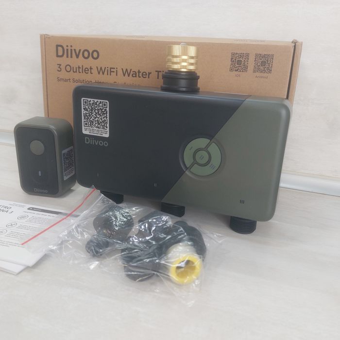 НОВ Смарт WiFi Таймер за Поливане Diivoo (3 Независими Зони) – Професионален Програматор